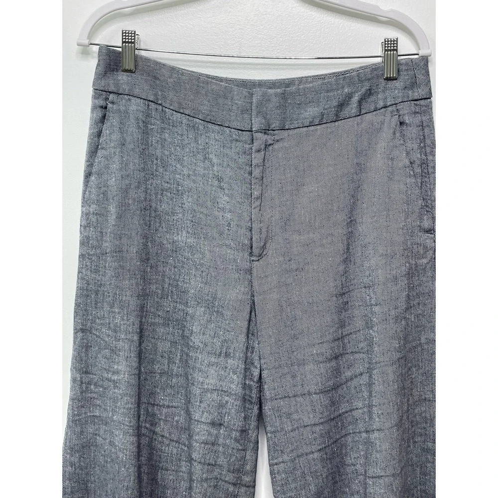 Banana Republic Womens Navy Linen Blend Wide Leg Crop Pants 8 Preppy Office